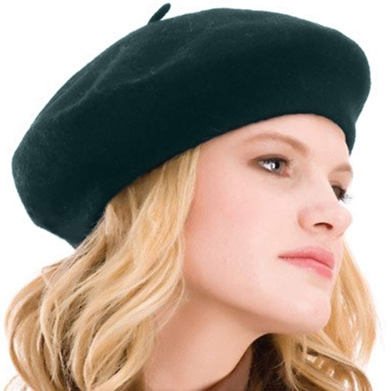 KIMMING Beret Hats for Women- Classic Wool French Beret | Elegant Vintage Cloche Hat for Artists, Parisian Chic Outfits Green
